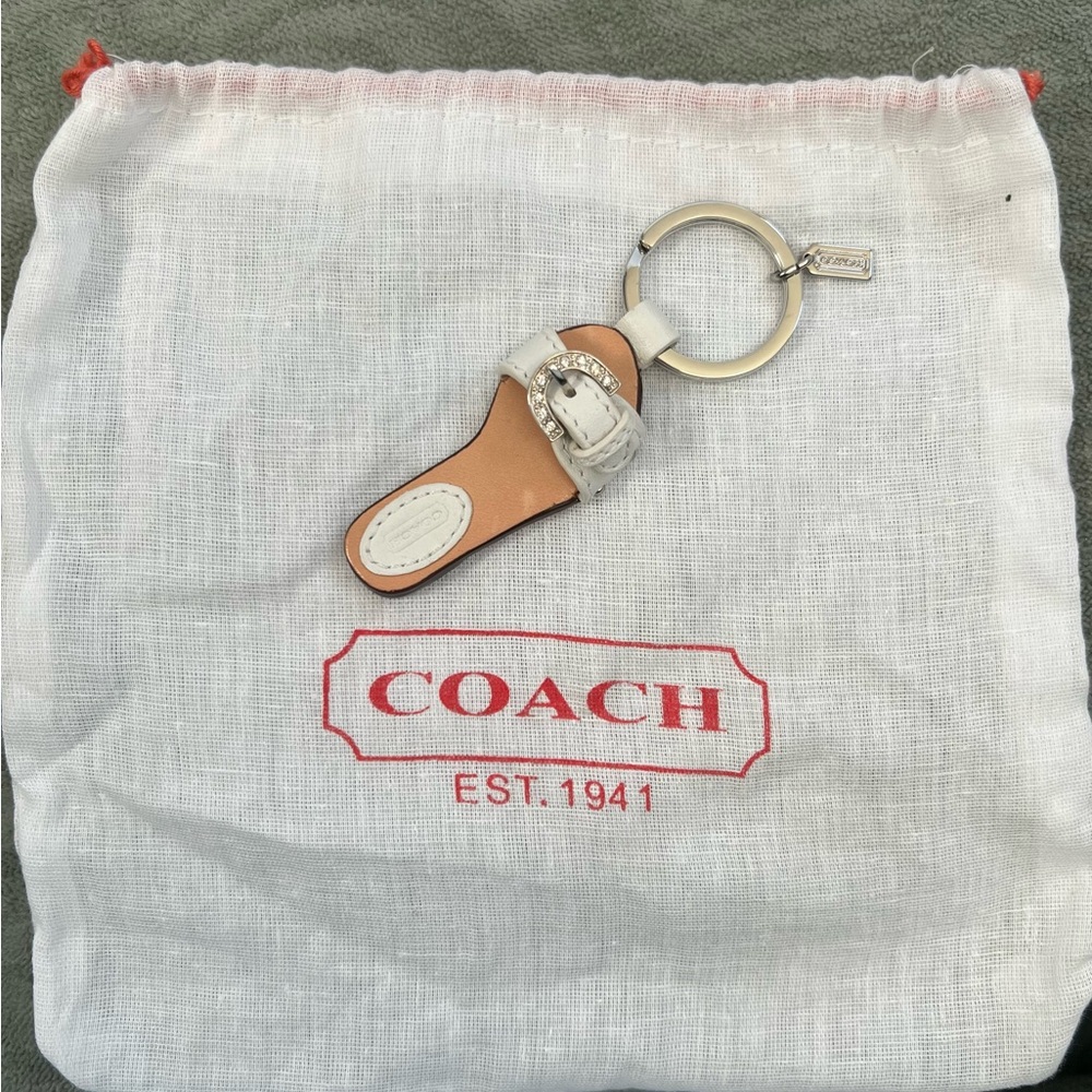 Coach White and Tan Leather Keychain
